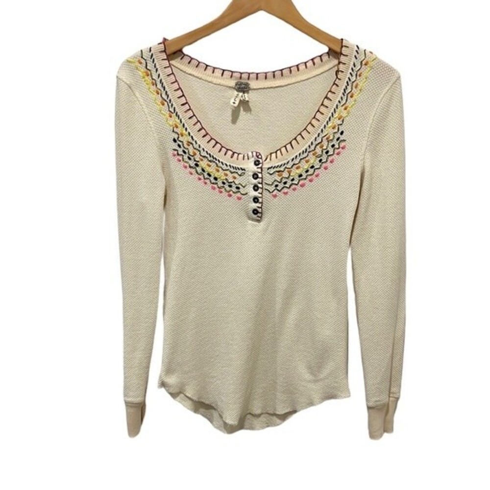 We The Free Cream Long Sleeve Top with Multicolor Accents